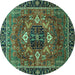 Round Machine Washable Persian Turquoise Traditional Area Rugs, wshabs4083turq