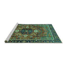 Sideview of Machine Washable Persian Turquoise Traditional Area Rugs, wshabs4083turq