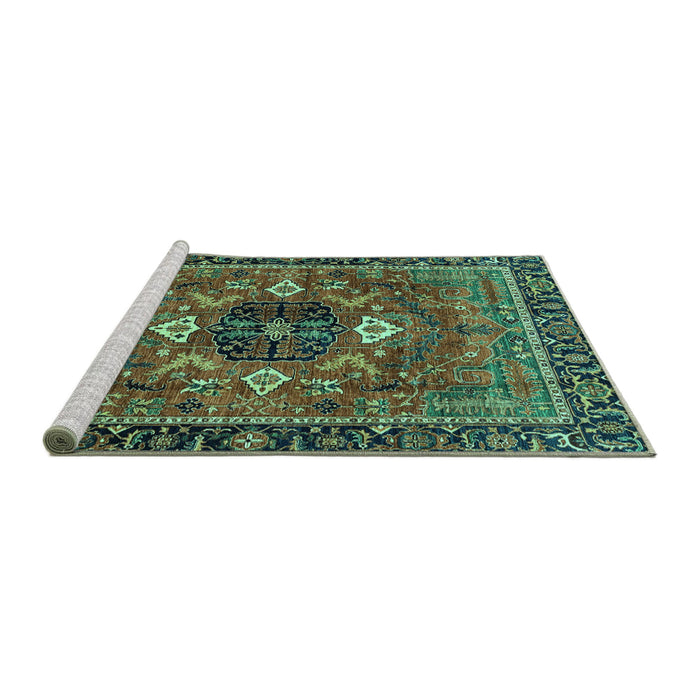 Sideview of Machine Washable Persian Turquoise Traditional Area Rugs, wshabs4083turq