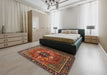 Abstract Saffron Red Persian Rug in a Bedroom, abs4083