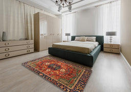 Abstract Saffron Red Persian Rug in a Bedroom, abs4083