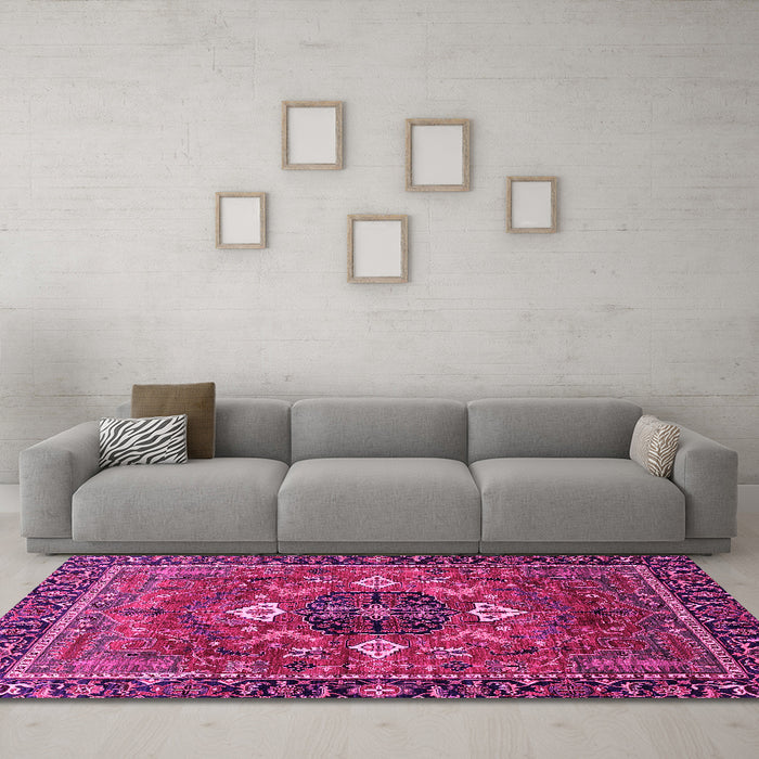 Machine Washable Persian Pink Traditional Rug in a Living Room, wshabs4083pnk