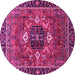 Round Machine Washable Persian Pink Traditional Rug, wshabs4083pnk