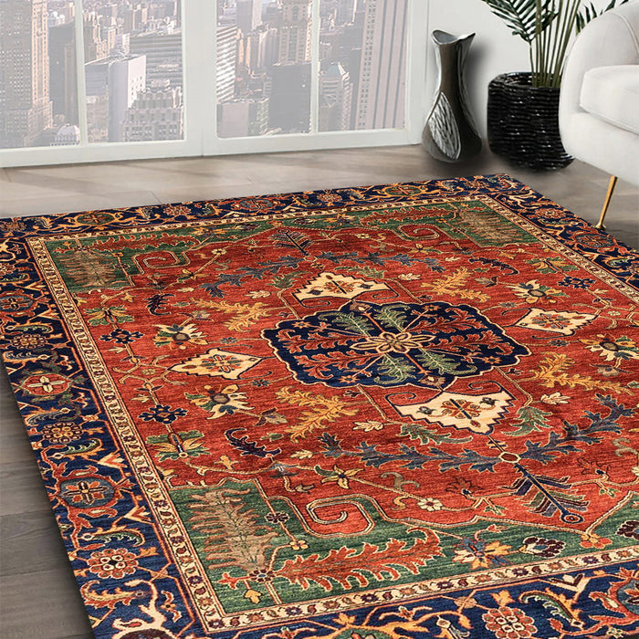 Machine Washable Abstract Saffron Red Rug in a Family Room, wshabs4083