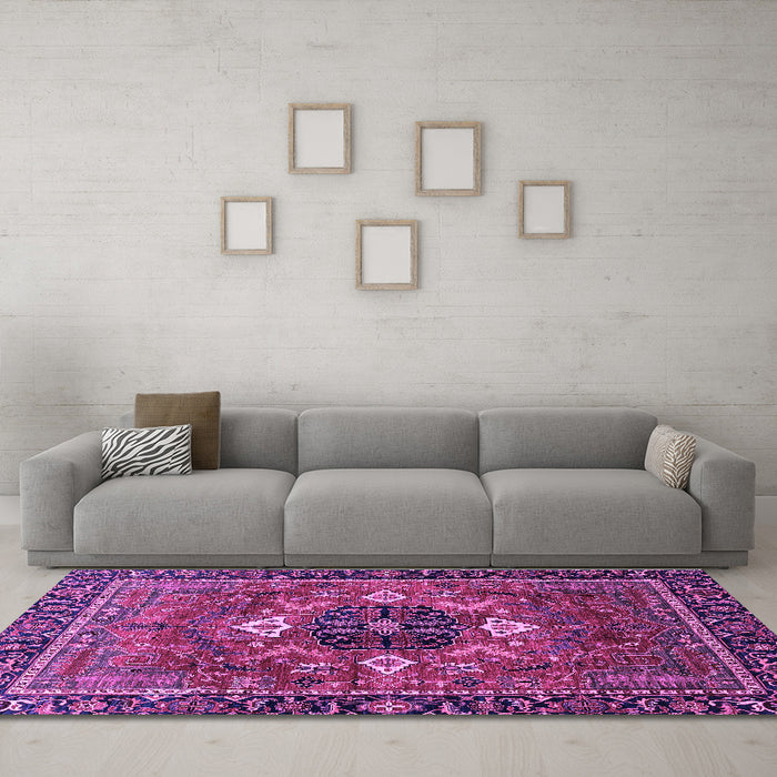 Machine Washable Persian Purple Traditional Area Rugs in a Living Room, wshabs4083pur