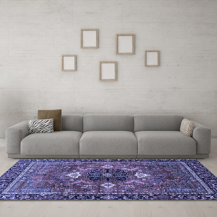 Machine Washable Persian Blue Traditional Rug in a Living Room, wshabs4083blu