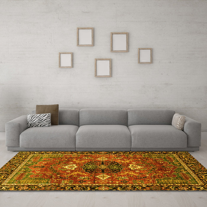 Machine Washable Persian Yellow Traditional Rug in a Living Room, wshabs4083yw
