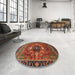 Round Machine Washable Abstract Saffron Red Rug in a Office, wshabs4083