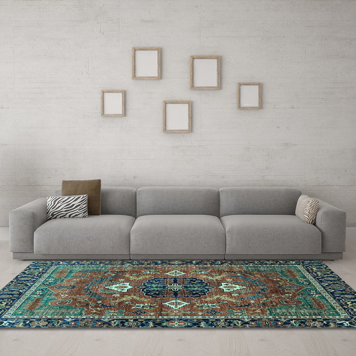 Machine Washable Persian Light Blue Traditional Rug in a Living Room, wshabs4083lblu