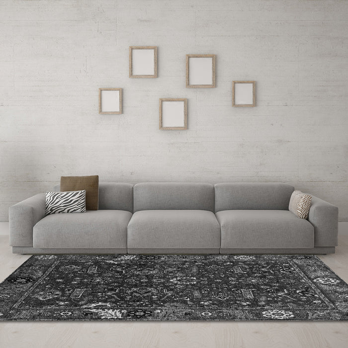 Machine Washable Abstract Gray Modern Rug in a Living Room,, wshabs4084gry