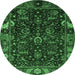 Round Machine Washable Abstract Emerald Green Modern Area Rugs, wshabs4084emgrn