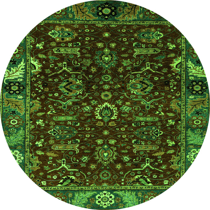 Round Machine Washable Abstract Green Modern Area Rugs, wshabs4084grn