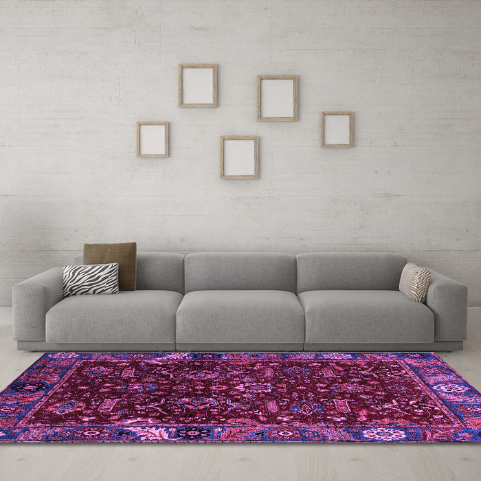 Machine Washable Abstract Purple Modern Area Rugs in a Living Room, wshabs4084pur