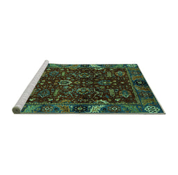 Sideview of Machine Washable Abstract Turquoise Modern Area Rugs, wshabs4084turq