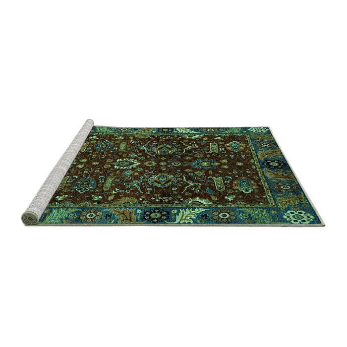Sideview of Machine Washable Abstract Turquoise Modern Area Rugs, wshabs4084turq