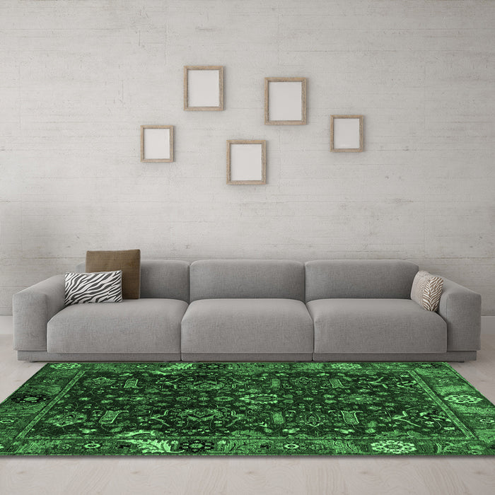 Machine Washable Abstract Emerald Green Modern Area Rugs in a Living Room,, wshabs4084emgrn