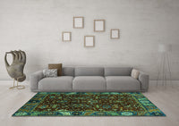 Machine Washable Abstract Turquoise Modern Rug, wshabs4084turq