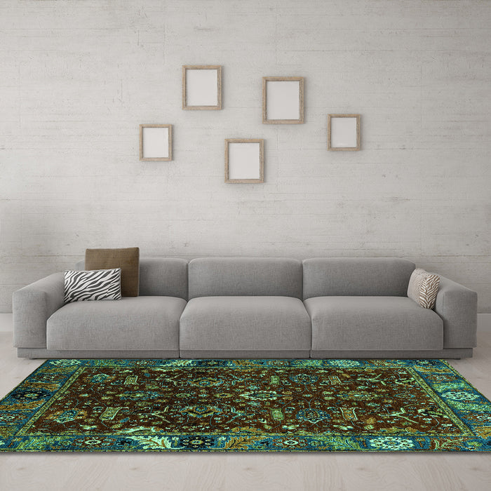 Machine Washable Abstract Turquoise Modern Area Rugs in a Living Room,, wshabs4084turq