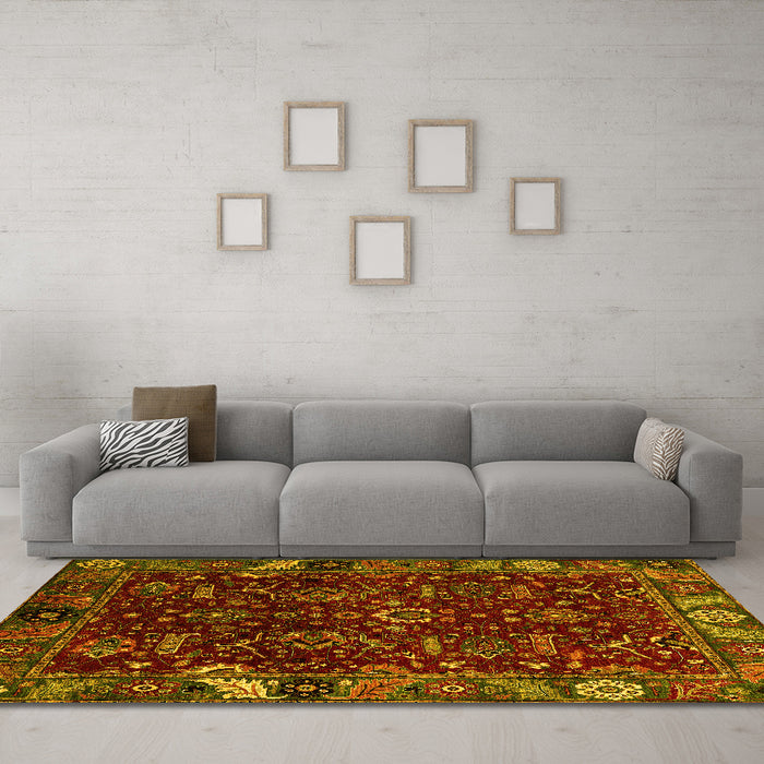Machine Washable Abstract Yellow Modern Rug in a Living Room, wshabs4084yw