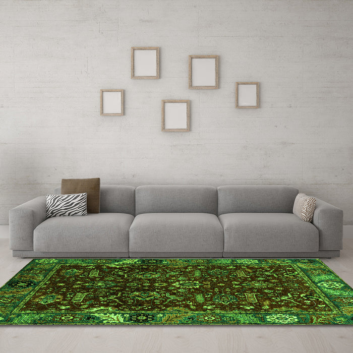 Machine Washable Abstract Green Modern Area Rugs in a Living Room,, wshabs4084grn