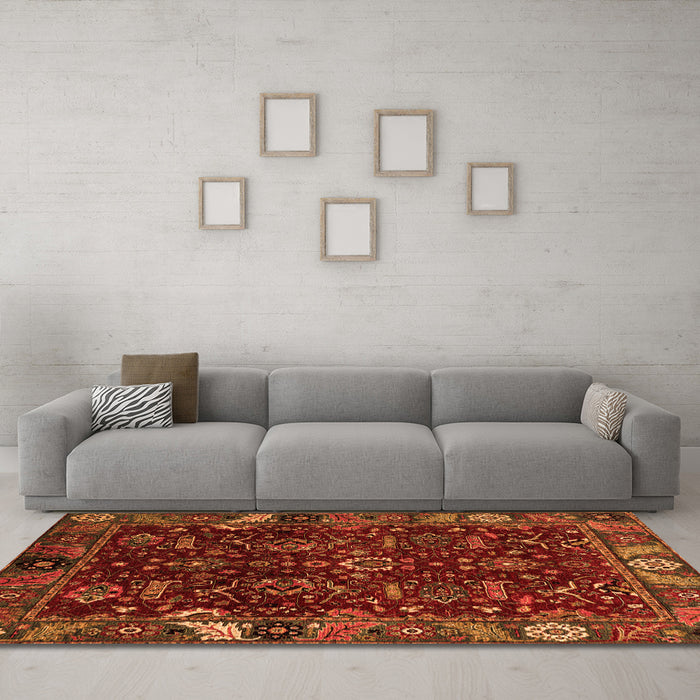 Machine Washable Abstract Orange Modern Area Rugs in a Living Room, wshabs4084org