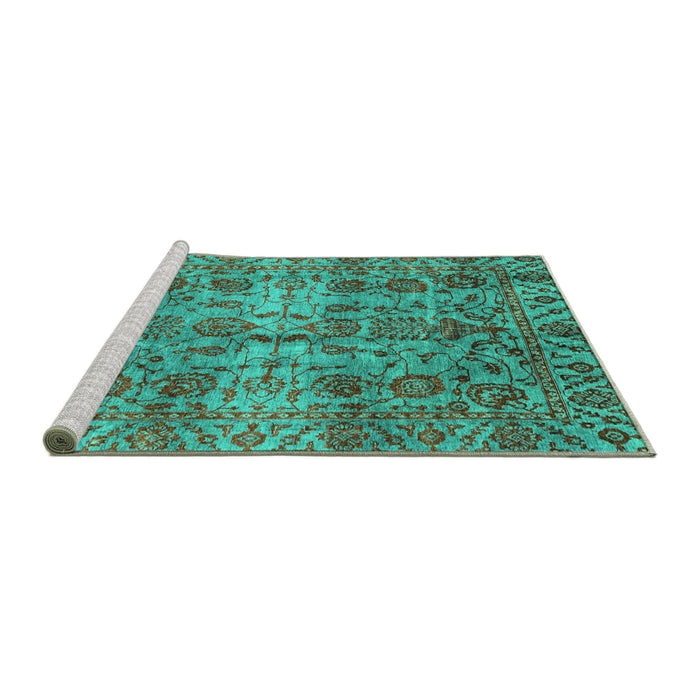 Sideview of Machine Washable Abstract Turquoise Modern Area Rugs, wshabs4085turq