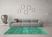 Machine Washable Abstract Turquoise Modern Area Rugs in a Living Room,, wshabs4085turq