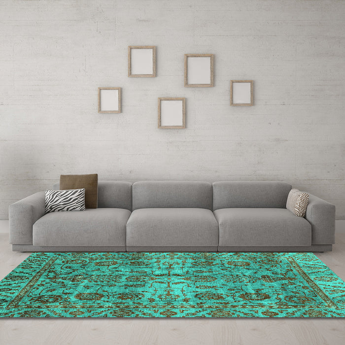Machine Washable Abstract Turquoise Modern Area Rugs in a Living Room,, wshabs4085turq