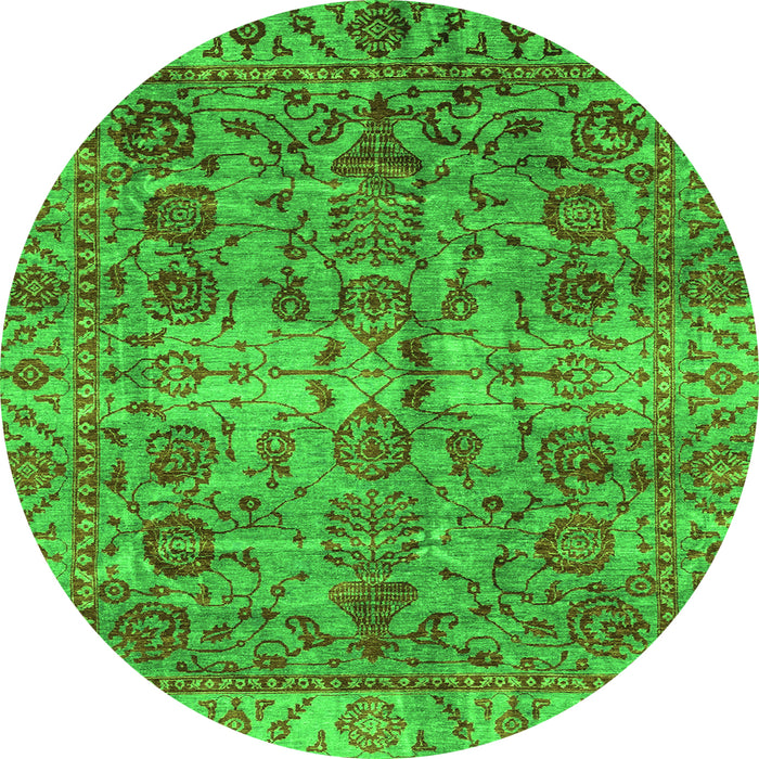 Round Machine Washable Abstract Green Modern Area Rugs, wshabs4085grn