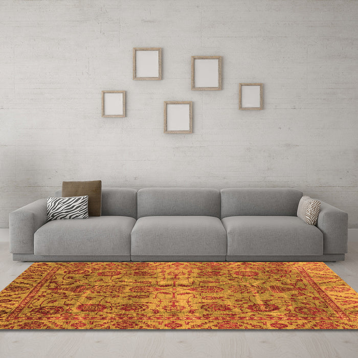 Machine Washable Abstract Orange Modern Area Rugs in a Living Room, wshabs4085org