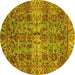 Round Abstract Yellow Modern Rug, abs4085yw