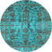 Round Abstract Light Blue Modern Rug, abs4085lblu