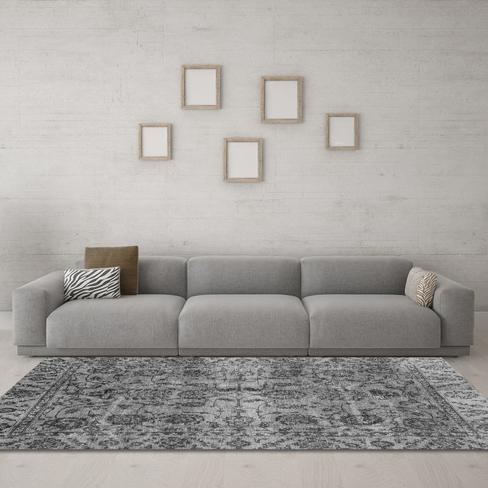 Machine Washable Abstract Gray Modern Rug in a Living Room,, wshabs4085gry