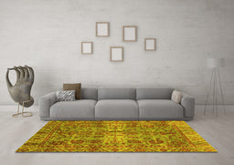 Machine Washable Abstract Yellow Modern Rug in a Living Room, wshabs4085yw