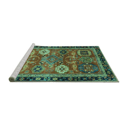 Sideview of Machine Washable Abstract Turquoise Modern Area Rugs, wshabs4086turq