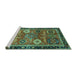 Sideview of Machine Washable Abstract Turquoise Modern Area Rugs, wshabs4086turq