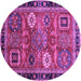 Round Machine Washable Abstract Purple Modern Area Rugs, wshabs4086pur