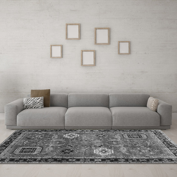 Machine Washable Abstract Gray Modern Rug in a Living Room,, wshabs4086gry