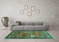 Machine Washable Abstract Turquoise Modern Rug, wshabs4086turq