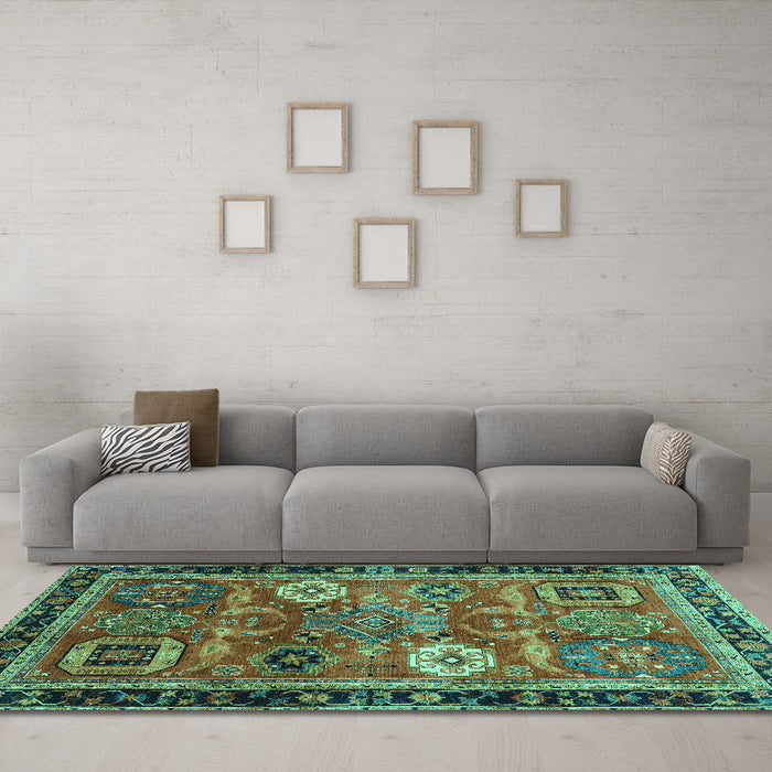 Machine Washable Abstract Turquoise Modern Area Rugs in a Living Room,, wshabs4086turq