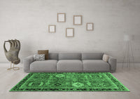 Machine Washable Abstract Emerald Green Modern Rug, wshabs4086emgrn