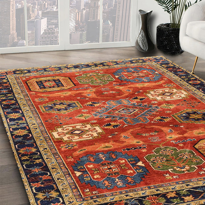 Abstract Red Modern Rug in Family Room, abs4086