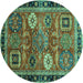 Round Machine Washable Abstract Turquoise Modern Area Rugs, wshabs4086turq