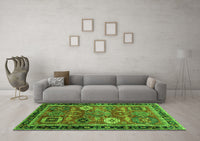 Machine Washable Abstract Green Modern Rug, wshabs4086grn