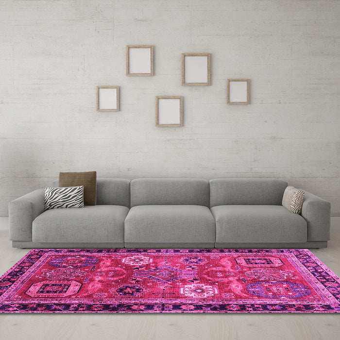 Machine Washable Abstract Pink Modern Rug in a Living Room, wshabs4086pnk