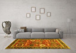 Machine Washable Abstract Yellow Modern Rug in a Living Room, wshabs4086yw