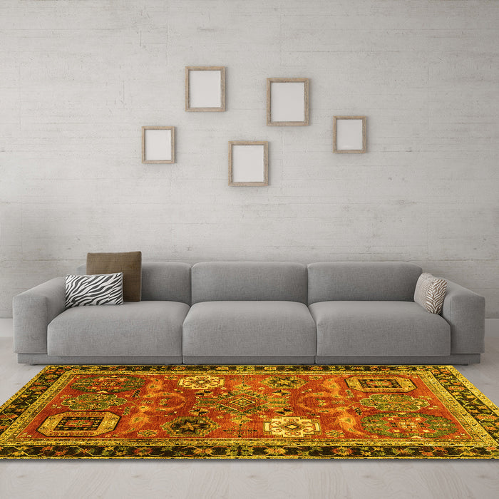 Machine Washable Abstract Yellow Modern Rug in a Living Room, wshabs4086yw
