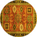 Round Machine Washable Abstract Yellow Modern Rug, wshabs4086yw