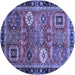 Round Machine Washable Abstract Blue Modern Rug, wshabs4086blu