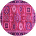 Round Machine Washable Abstract Pink Modern Rug, wshabs4086pnk